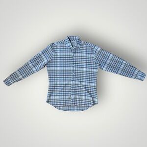 Ledbury Slim Fit Plaid Button-Down Shirt L Blue 100% Cotton Long Sleeve